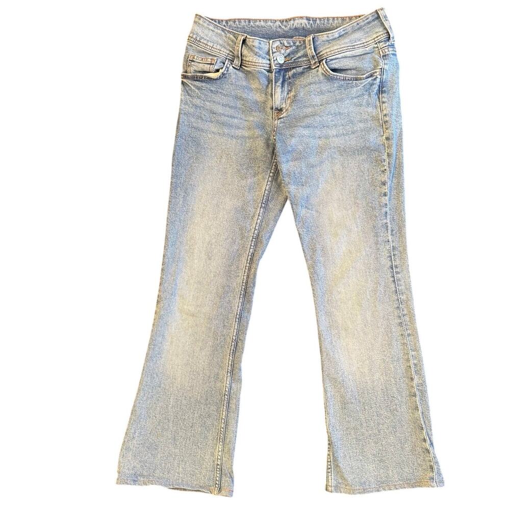 Embroidered HM Divided Flare Leg Low Rise Angelic Women's Jeans Size 6